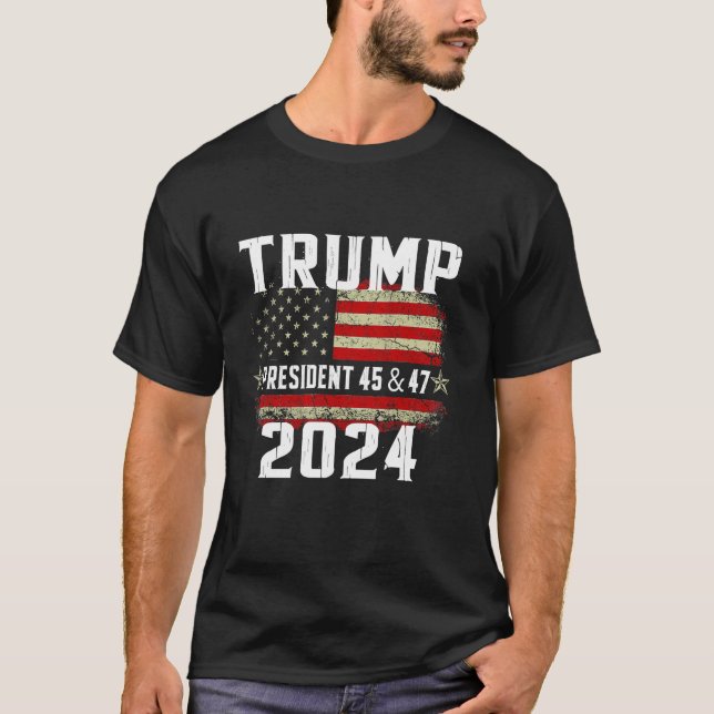 45 47 Trump 2024 American Flag T Shirt (Front)