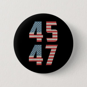 45 47 Trump Vintage Retro Usa Flag 2025 President  2 Inch Round Button