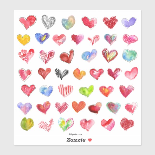45 Love Heart Designs For Stickers (Sheet)