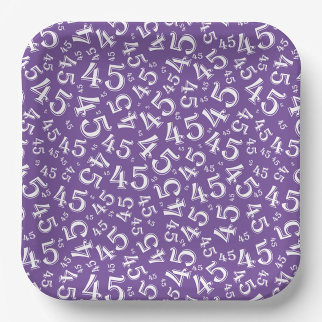45 Random Number Pattern Purple/White Paper Plates (Front)