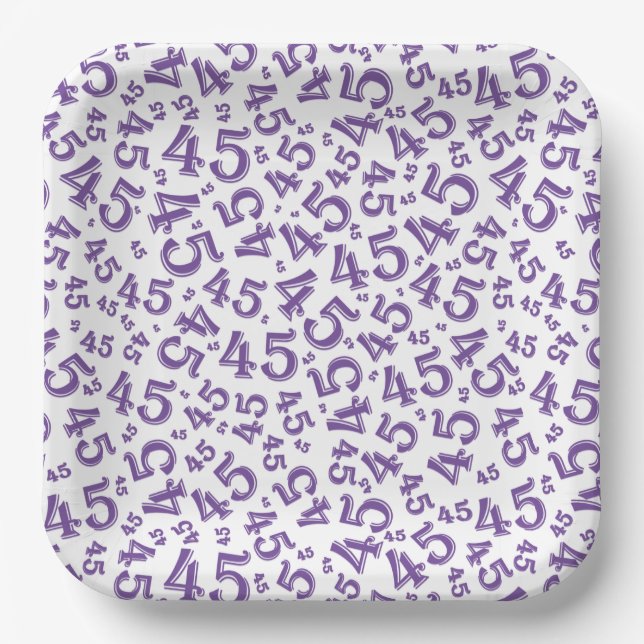 45 Random Number Pattern Purple/White Paper Plates (Front)