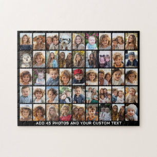 45 Square Photo Collage Grid with Text - black Jigsaw Puzzle