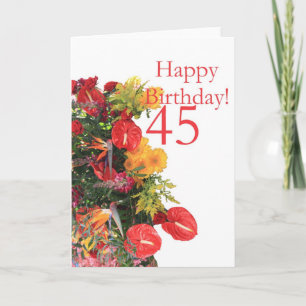 45 th birthday red yellow bouquet card