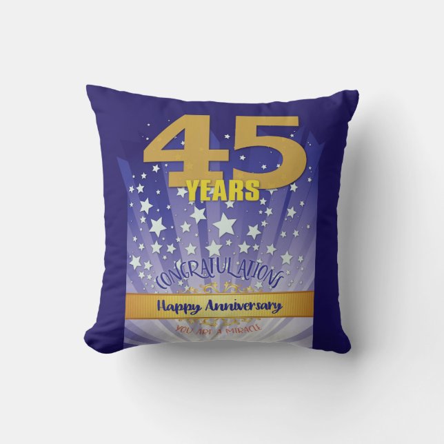 45 Year CUSTOM NAME 12 Step Anniversary Big Number Throw Pillow (Front)