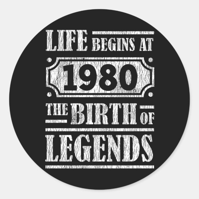 45 Year Old 1980 Birth Of Legend 45th Birthday Classic Round Sticker (Front)