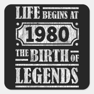 45 Year Old 1980 Birth Of Legend 45th Birthday Square Sticker