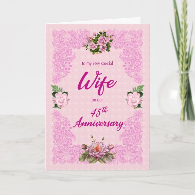45e anniversaire pour une femme avec carte rose Ro (Devant)