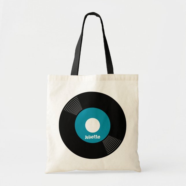 45s Record Tote (Teal) CUSTOMIZABLE Bag (Front)