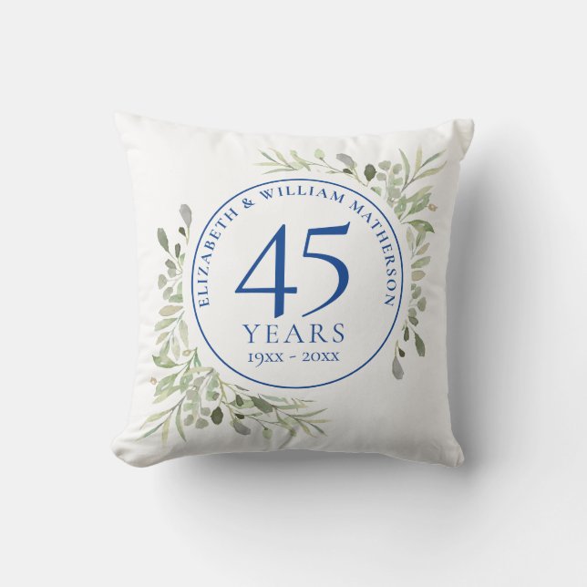 45th 65th Anniversary Photo Watercolor Greenery Throw Pillow (Front)