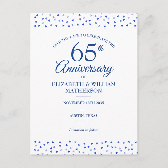 45th | 65th Anniversary Sapphire Save the Date Announcement Postcard (Front)