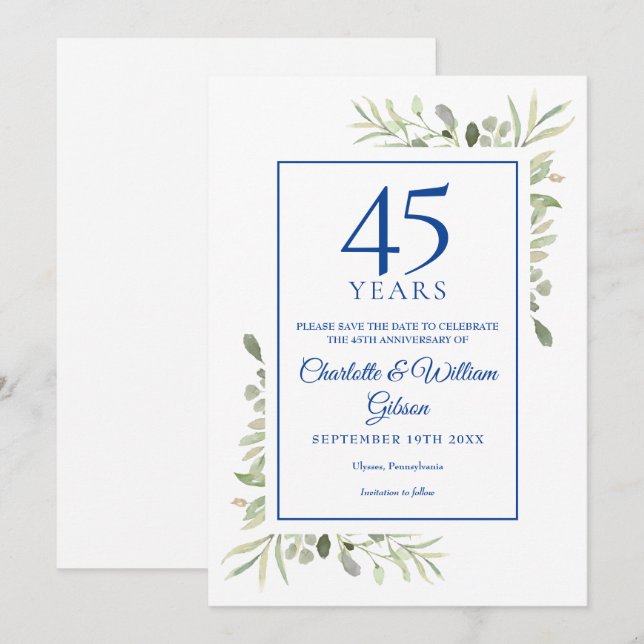 45th 65th Anniversary Save the Date Greenery Invitation (Front/Back)