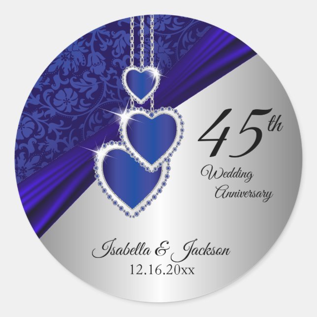 45th / 65th Sapphire Wedding Anniversary Design Classic Round Sticker (Front)