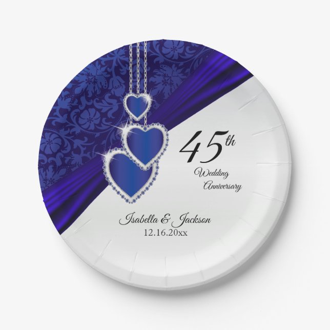 45th / 65th Sapphire Wedding Anniversary Design Paper Plate (Front)