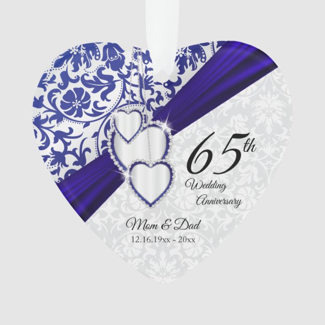 45th / 65th Sapphire Wedding Anniversary Keepsake Ornament (Front)