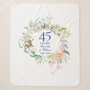 45th 65th Wedding Anniversary Floral Garland Sherpa Blanket