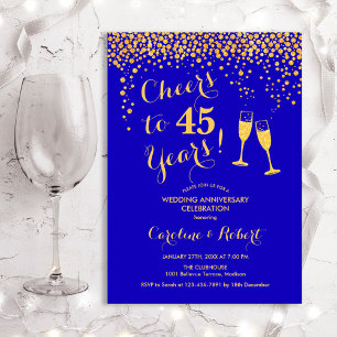 45th Anniversary - Cheers to 45 Years Blue Gold Invitation