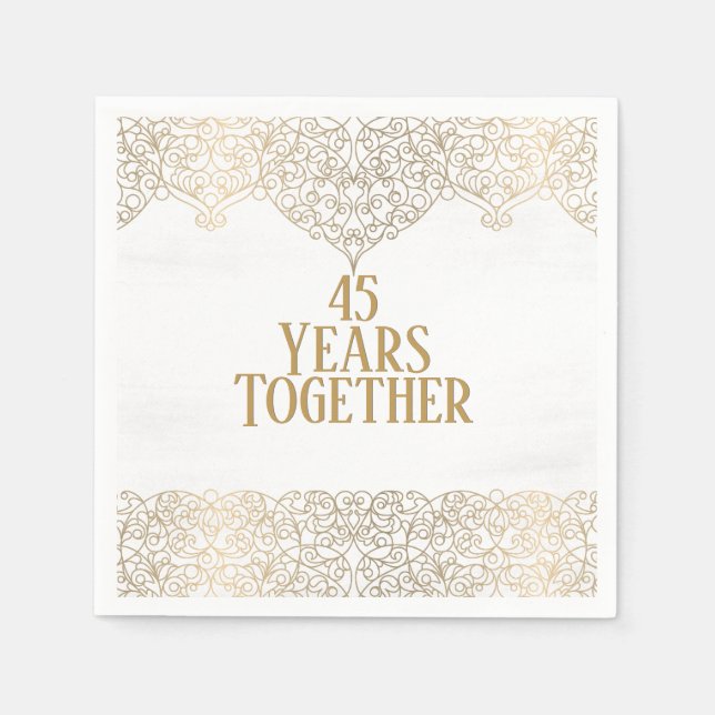 45th Anniversary Gold Lace On White Napkins (Front)