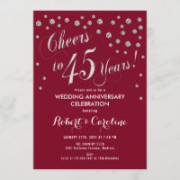 45th Anniversary Invitation in Ruby Red & Silver