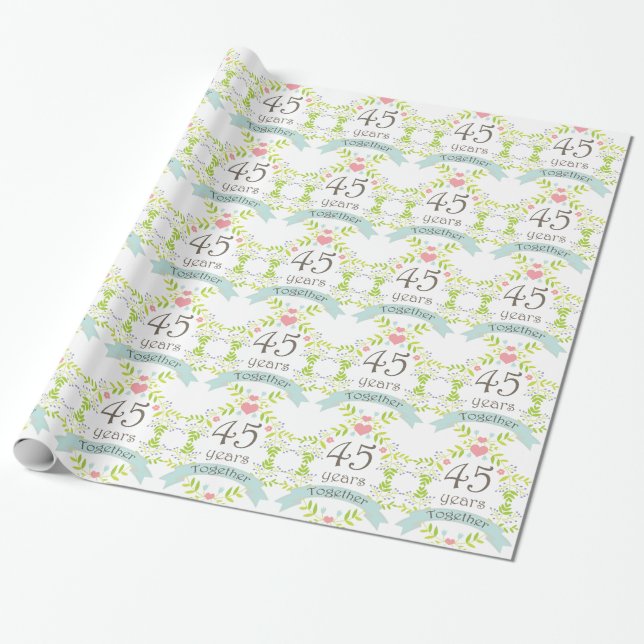 45th Anniversary Love Heart Gift Wrap (Unrolled)