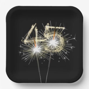 45th Anniversary Party Sparklers on Black Paper Plate