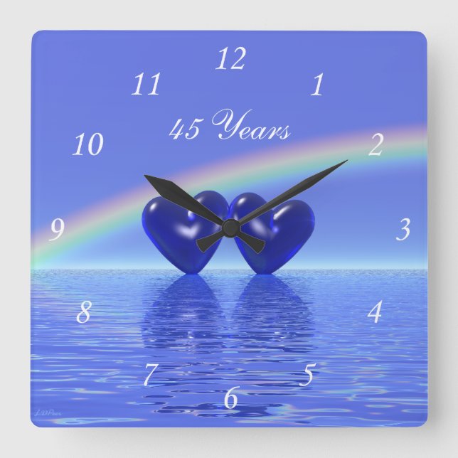 45th Anniversary Sapphire Hearts Square Wall Clock (Front)