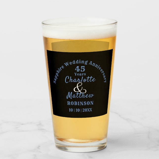45th Anniversary Sapphire Wedding Gift Personal Glass (Front Filled)