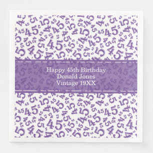 45th Birthday Age Number Pattern Purple/White Napkin
