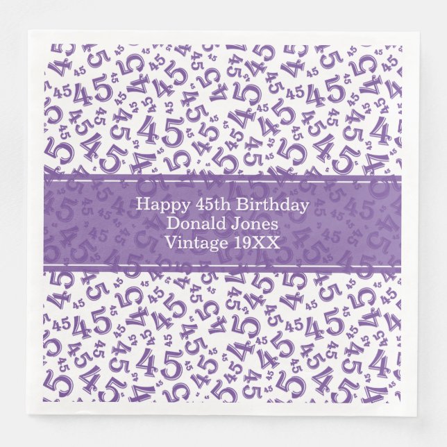 45th Birthday Age Number Pattern Purple/White Napkin (Front)