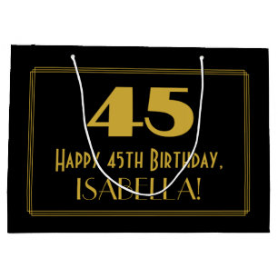 45th Birthday — Art Deco Inspired Look "45" & Name Large Gift Bag