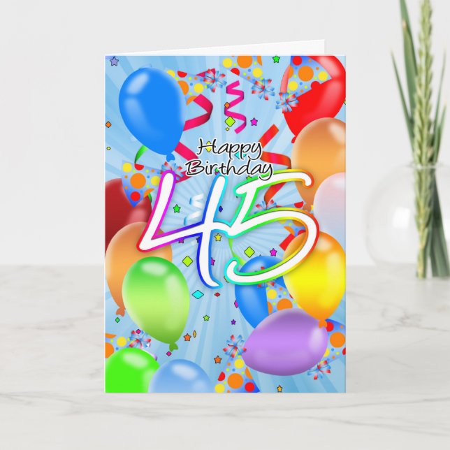 45th Birthday - Balloon Birthday Card - Happy Birt (Front)
