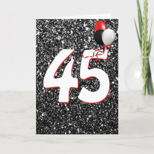 45th Birthday Balloons on Black Glitter  Card