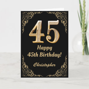 45th Birthday Black and Gold Glitter Frame Card