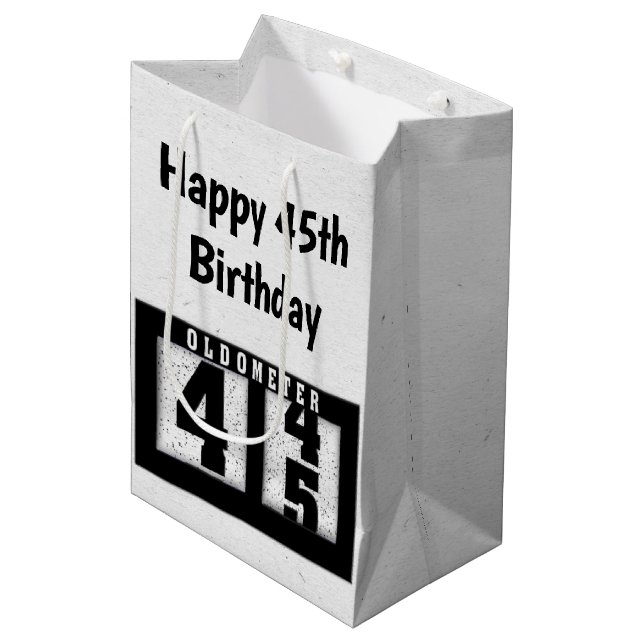 45th Birthday Black Odometer Medium Gift Bag (Front Angled)