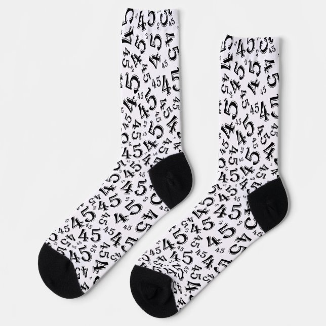 45th Birthday Black/White Random Number Pattern Socks (Left)
