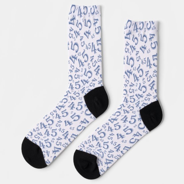 45th Birthday Blue Random Number Pattern Socks (Left)
