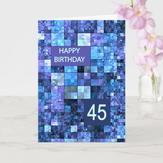 45th Birthday, Blue Squares, Card (Orchid)