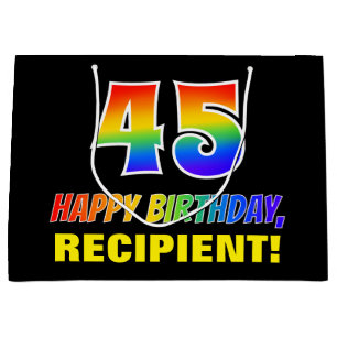 45th Birthday: Bold, Fun, Simple, Rainbow 45 Large Gift Bag
