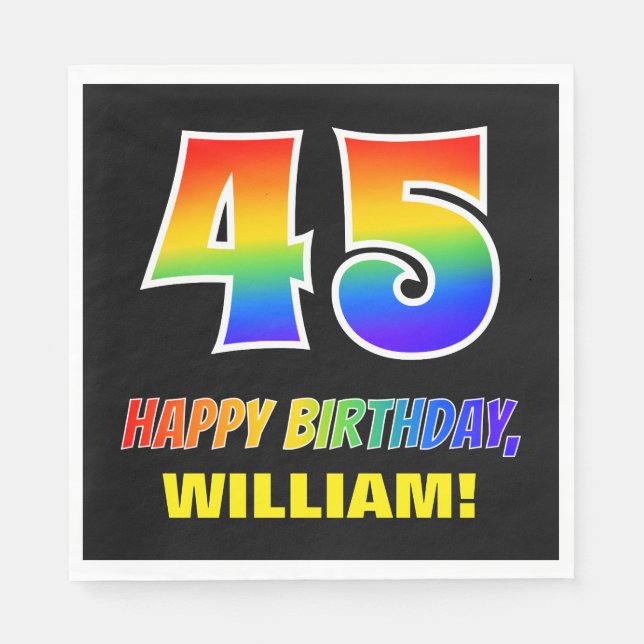 45th Birthday: Bold, Fun, Simple, Rainbow 45 Napkin (Front)