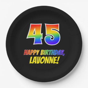 45th Birthday: Bold, Fun, Simple, Rainbow 45 Paper Plate