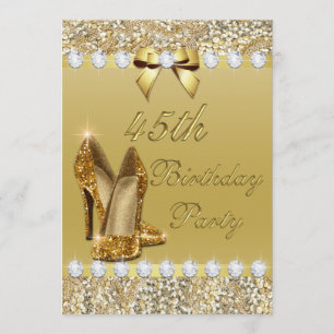 45th Birthday Classy Gold Heels Sequins Diamonds Invitation
