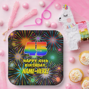 45th Birthday: Colorful, Fun Celebratory Fireworks Paper Plate