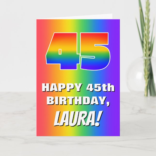 45th Birthday: Colorful, Fun Rainbow Pattern # 45 Card (Front)