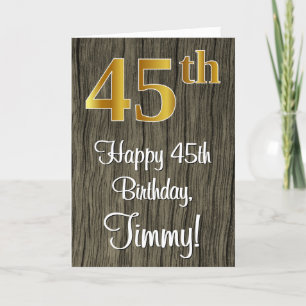 45th Birthday: Elegant Faux Gold Look #, Faux Wood Card