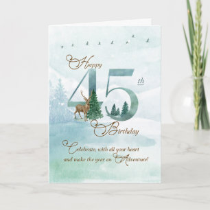 45th Birthday Evergreen Pines and Deer Nature Card