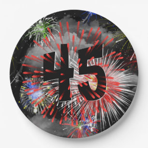45th Birthday Fireworks In Clouds Paper Plate