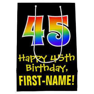 45th Birthday: Fun, Bold, Colourful, Rainbow "45" Medium Gift Bag