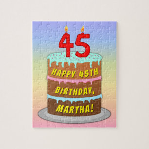 45th Birthday: Fun Cake and Candles + Custom Name Jigsaw Puzzle
