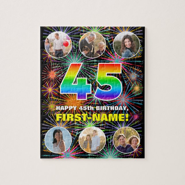 45th Birthday: Fun Rainbow #, Custom Name + Photos Jigsaw Puzzle (Vertical)