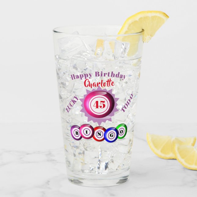 45th Birthday Funny Bingo Themed Glass (Back Ice)