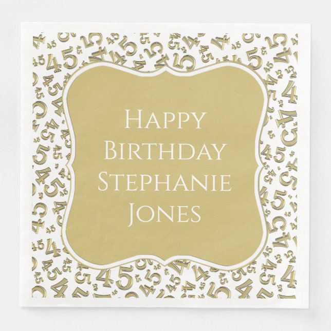 45th Birthday Gold/White Bracket Number Pattern Napkin (Front)
